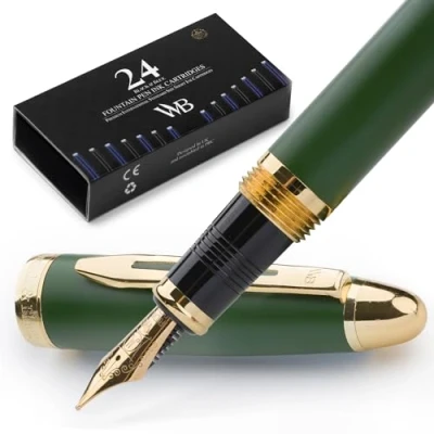 Afbeelding van Wordsworth &amp; Black Majesti vulpen (groen), luxe etui, 24 karaats gouden afwerking, 18k middelste punt, inktpatronen, navulbare inktconverter, kalligrafiepen,