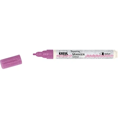 Afbeelding van KREUL 92661 Textiel markeerstift glitter, rosé, semi ondoorzichtige kleurstift met glittereffect, lijndikte ca. 2 tot 4 mm, voor lichte en donkere stoffen, 623690, roze, medium