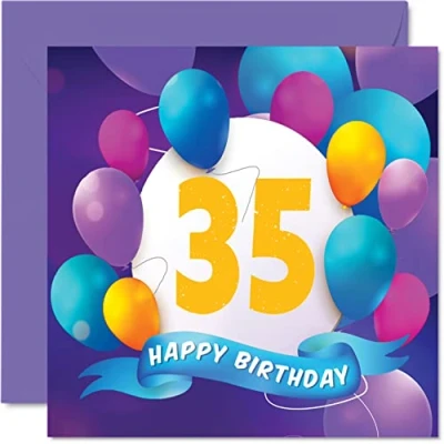 Afbeelding van Verjaardagskaart 35 jaar voor mannen en vrouwen Ballonnen feest Verjaardagskaarten jaar, broer, zus, moeder, vader, tante, oom, beste vriend, neef, 145 mm x