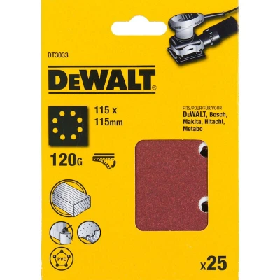 Image de DEWALT DT3033 QZ papier de verre 1/4 115x115mm perforé velcro grain 120 (25 pcs)
