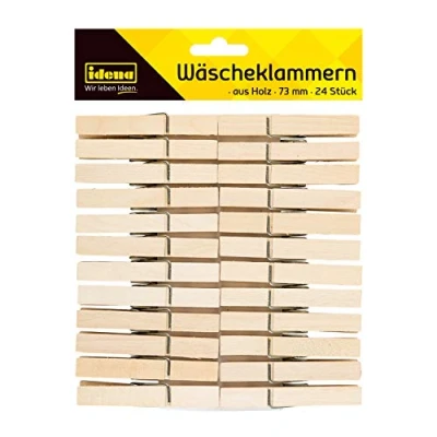 Afbeelding van Idena 63133 wasknijpers van hout, 24 stuks, lengte ca. 7,3 cm, voor het bevestigen kleding aan garen en knutselen, decoreren verfraaien