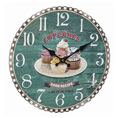 Afbeelding van TFA Dostmann 60.3045.13 Vintage analoge wandklok met cupcake motief retro design diameter 33 cm groen (L) 337 x (B) 41 (H) mm