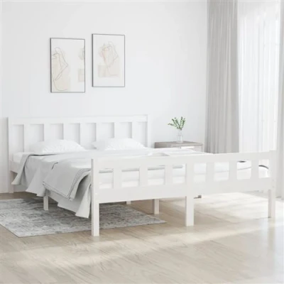 Afbeelding van Bedframe massief hout wit 150x200 cm 5FT King Size