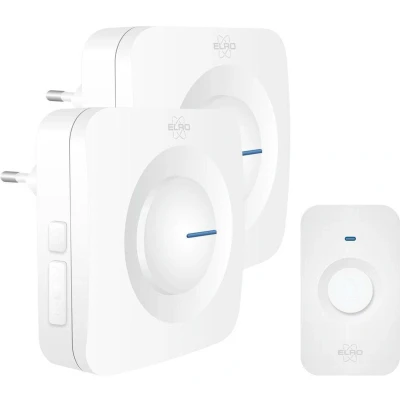 Afbeelding van Plug in deurbel ELRO (Draadloos, 300 meter, 110 dB, Ledindicator, 2 ontvangers, Wit)