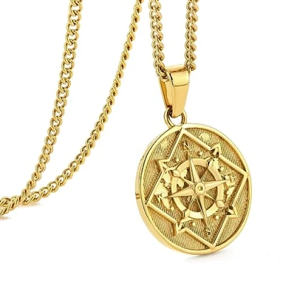 Afbeelding van murtoo Gouden cirkelketting voor heren, zilveren ketting kompasketting, Roestvrij stalen ketting, hanger, cadeau mannen, 60 cm, staal, staal