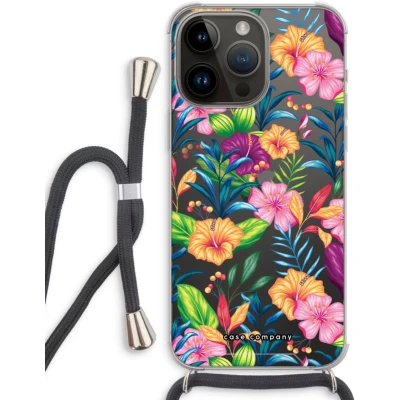 Afbeelding van Case Company® hoesje met Koord geschikt voor iPhone 14 Pro Max Tropisch 2 Telefoonhoesje Zwart Extra Bescherming aan alle Kanten en Over de Schermrand