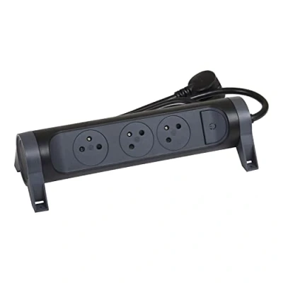 Afbeelding van LEGRAND Draaibare stekkerdoos met led schakelaar 3 stopcontacten oppervlak aarde kabel 1,5 m zwart en donkergrijs