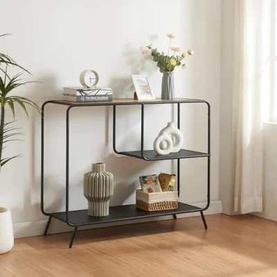 Afbeelding van Console tafel Krødsherad 83x102x36 cm zwart en eikenkleurig