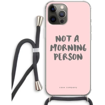 Afbeelding van Case Company® hoesje met Koord geschikt voor iPhone 12 Pro Morning person Telefoonhoesje Zwart Extra Bescherming aan alle Kanten en Over de Schermrand