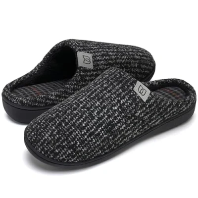Afbeelding van pantoffels voor dames en heren, traagschuim, de winter, warm, antislip, binnen buiten, Gestileerd zwart grijs