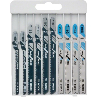 Image de BOSCH 2607010630 Jeu de lames scie sauteuse Basic pour métal et bois en cassette 10 pièces