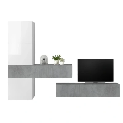 Afbeelding van TV wandmeubel Bruno in hoogglans wit met grijs beton
