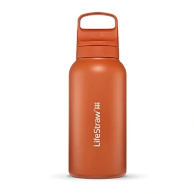 Afbeelding van LifeStraw Go Series Geïsoleerde roestvrijstalen filterfles voor reizen en dagelijks gebruik, verwijdert bacteriën, ongedierte microplastics, verbetert de smaak, oranje