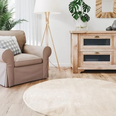 Afbeelding van Interiyou Fargo hoogpolig tapijt rond beige pluizig kunstbont wasbaar antislip 160 x cm