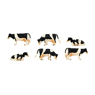 Image de Kids globe 570009 set de 6 vaches debout et couchées coffret cadeau échelle 1/32 noire/blanc