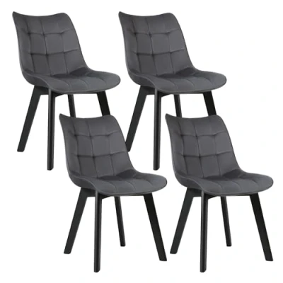 Afbeelding van EUGAD Set van 4 eetkamerstoelen fluweel en hout, multifunctionele stoelen in de woonkamer/keuken/slaapkamer, 0654BY donkergrijs