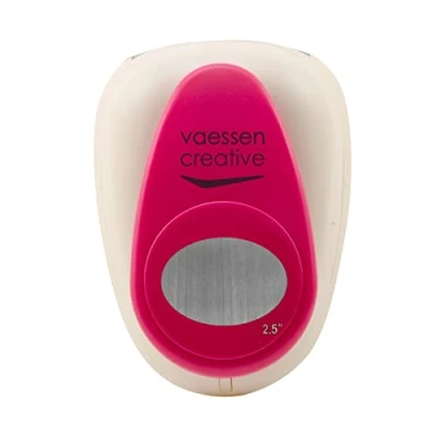Afbeelding van Vaessen Creative Ovaal 6,35 cm Super Jumbo grote perforator motief 1 stuk tot 160 g/m² voor knutselen en scrapbooking, metaal, wit/roze, XXL