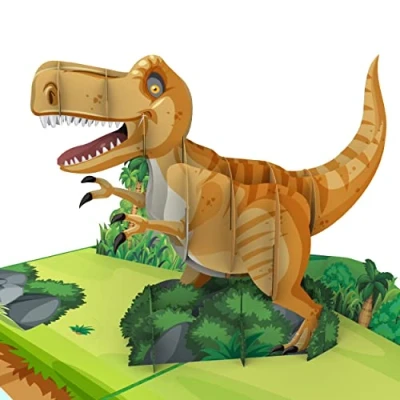 Afbeelding van MOKIO® T Rex pop up kaart voor kinderen, dinosaurus 3D cadeaukaart verjaardag, als cadeaubon of geldcadeau, wenskaart met envelop