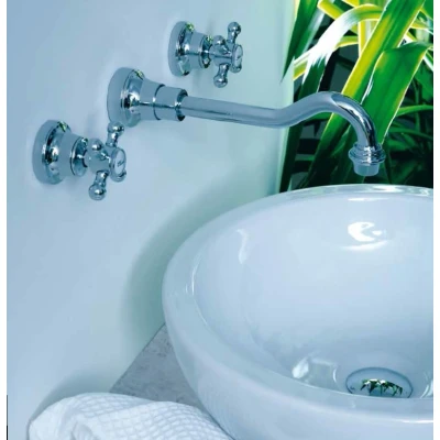 Afbeelding van Wastafelkraan Muurkraan Nostalgisch Brons Sterknoppen v2075BRST