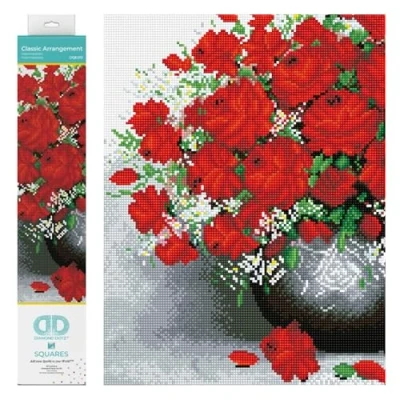 Afbeelding van Full Diamond Painting Volwassenen Hobby Volledig Pakket Vierkante Steentjes DQ8.010 Dotz® Klassiek rode bloemen boeket 41 x 31cm