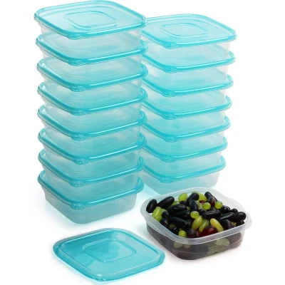 Afbeelding van Freshly Contained Vierkant Plastic Voedsel Containers (16 Pak) 710 ml BPA Vrij Herbruikbare Opslag Dozen met Deksels Magnetron, Diepvries en Vaatwasserbestendig Luchtdichte Bakjes/Lunchtrommels