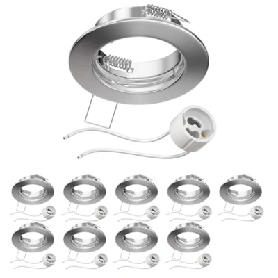 Afbeelding van ledscom.de 10 stuks inbouwframe voor plafond FERE chroom mat (LED/halogeen/GU10/MR16/PAR16/50mm) incl. GU10 fitting