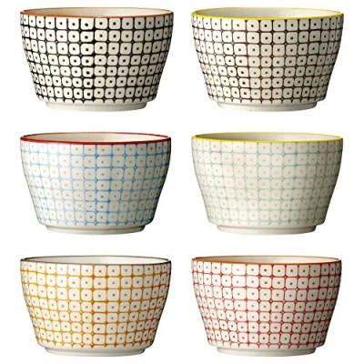 Afbeelding van Bloomingville Carla Set van 6 keramische kommen, rood, oranje, blauw, groen, 11 cm