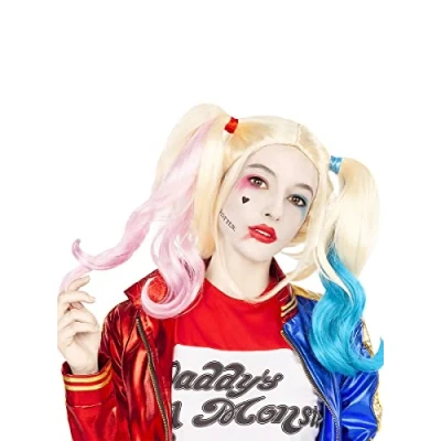 Afbeelding van FUNIDELIA Harley Quinn pruik Suicide Squad voor vrouwen Geel