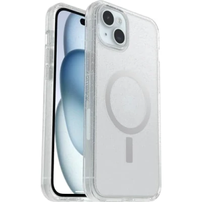 Afbeelding van OtterBox Symmetry Series Achterzijde behuizing voor mobiele telefoon geschikt MagSafe polycarbonaat, synthetisch rubber, zilver fosfaatglas sterrenstof (doorzichtige glitter) Apple iPhone 15 Plus
