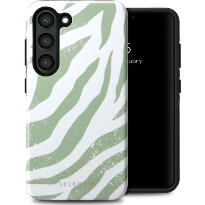 Afbeelding van Selencia Hoesje Geschikt voor Samsung Galaxy S23 Vivid Backcover Colorful Zebra Sage Green