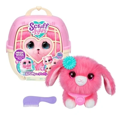 Afbeelding van ScruffaLuvs Croffs en peluche surprise rose de 19 cm haut Laver et révéler 1 des 3 animaux à sauver : chiot, lapin ou chaton Comprend une boîte transport Deluxe 22
