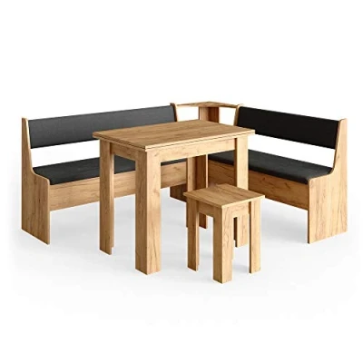 Afbeelding van Vicco Hoekbankgroep &quot;Roman&quot;, goudkleurig / antraciet sterke eiken, 180 x 150 cm met tafel