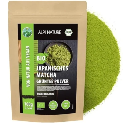 Image de Alpi Nature Matcha BIO 100g, Poudre de Thé Vert Japonais Qualité Supérieure, Naturellement Caffeiné