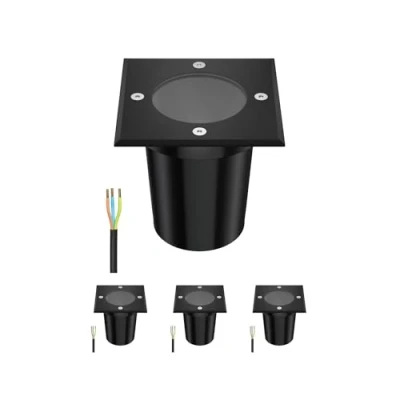 Afbeelding van ledscom.de RELI 4 stuks vloerinbouwlampen voor buiten, IP67, zwart, vierkant, 11 x cm, 1 GU10 max. 15 W