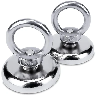 Afbeelding van Sensei Set van 2 sterke neodymium magneten Ø 36 x H mm, extra magneet met stalen frame, draagvermogen 50 kg, oog