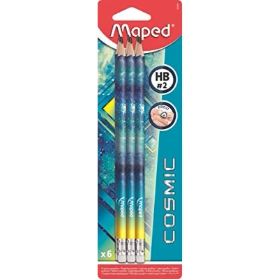 Image de Maped Crayons Graphite HB #2 Black’Peps Tatoo Cosmic Teens à Papier en Bois avec Gomme Forme Ergonomique 6 Coloris Aléatoire