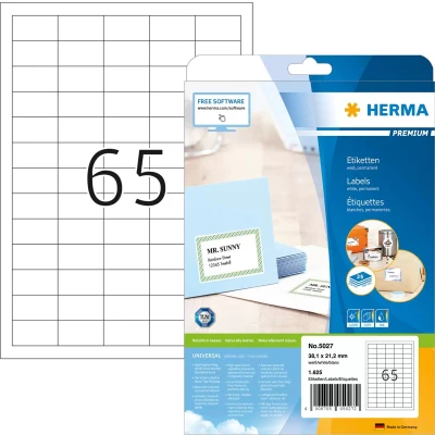 Afbeelding van Etiket HERMA 5027 A4 38.1x21.2mm premium wit