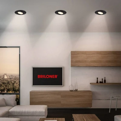 Afbeelding van Briloner Klira Set van 3 LED inbouwspots 230V 7587035 Dimbaar Ra90 hoge kleurechtheid CTS schakelaar Draaibaar 50 behuizing gerecycled materiaal 9 x 2,4 cm Zwart