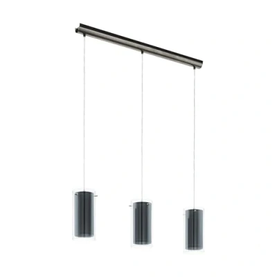 Afbeelding van hanglamp Pinto Textil 3 lichts grijs Zwart Glas EGLO