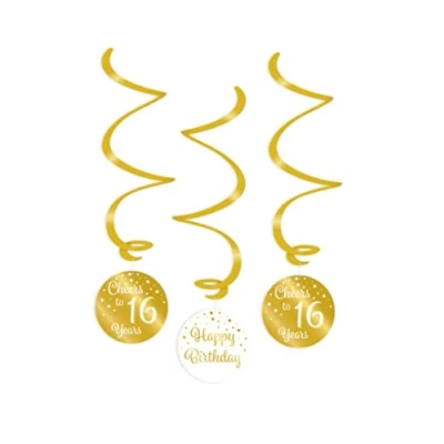Afbeelding van Swirls Cheers to 16 years wit/goud per 3 stuks