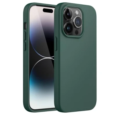 Afbeelding van JETech Siliconen beschermhoes voor iPhone 14 Pro 6,1 inch, rondom bescherming, zijdezacht gevoel, schokbestendig etui, zachte binnenvoering van microvezel (nachtgroen)