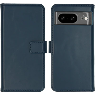 Afbeelding van Selencia Hoesje Geschikt voor Google Pixel 8 Met Pasjeshouder Echt Lederen Bookcase Blauw