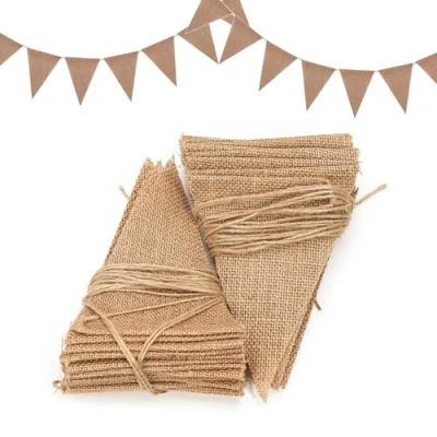 Afbeelding van DAHI vlaggetjesslinger 2 stuks vintage met 48 driehoekige vlaggen voor bruiloft, feest (bruin)