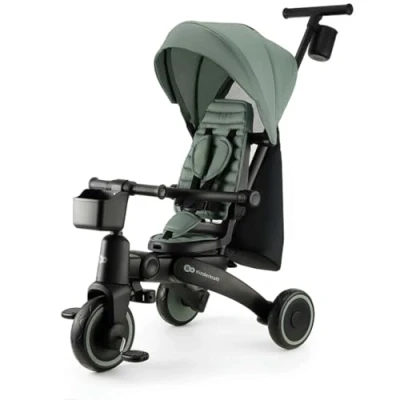 Afbeelding van Kinderkraft JAZZ 2 5‑in‑1 Driedelig Kinderdriewieler Inklapbaar &amp; Lichtgewicht 360 Draaibare CLICK&amp;TWIST Stoel Verstelbaar Oudergreep Zonnekap Voor kinderen van 9 maanden tot 5 jaar Groen