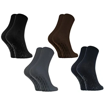 Afbeelding van Rainbow Socks Dames en heren, diabetici sokken, zonder elastiek, antislip, ABS, 4 x zwart, bruin, lichtblauw, grafiet