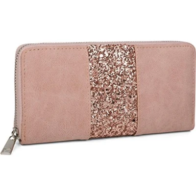 Afbeelding van styleBREAKER Portemonnee met glitterstrepen, ritssluiting, portemonnee, dames 02040056, Oude Rose ,