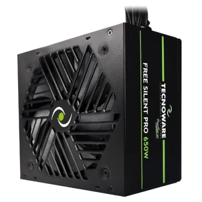 Afbeelding van Tecnoware Free Silent PRO 650 voeding voor geavanceerde pc met NVIDIA GeForce GTX grafische kaart RTX, stille ventilator, PCI E aansluitingen, CPU 4+4, SATA, Molex
