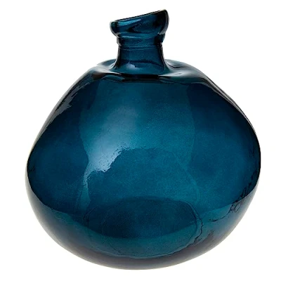 Afbeelding van Atmosphera bloemenvaas Genua Organische bol fles vorm blauw transparant glas H33 x D32 cm