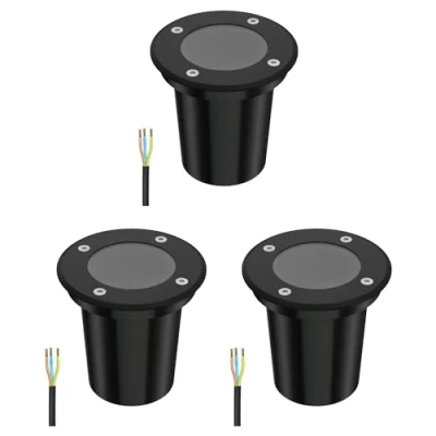 Afbeelding van ledscom.de 3x BOLI vloerinbouwlampen voor buiten, IP67, zwart, rond, 108 mm Ø, 1x GU10 max. 15 W, mat