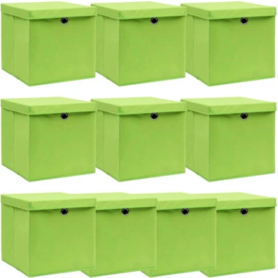 Afbeelding van Opbergboxen met deksel 10 st 32x32x32 cm stof paars